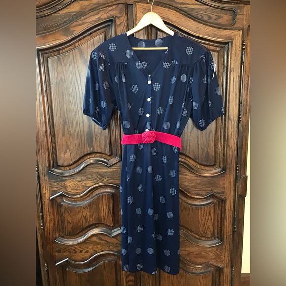 Vintage Blair Polka Dot Dress Size 22 Navy White - Picture 3 of 4